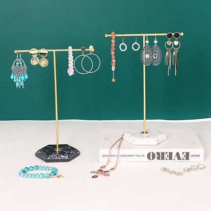 T-shaped Iron Earring Display Stands, with Plastic Base