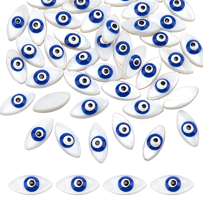 2 Strands Natural Shell Beads Strands, with Enamel, Horse Eye with Evil Eye