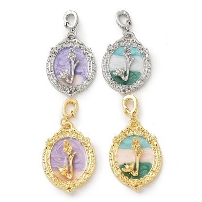 Латунные подвески, с эмалью, овал с цветочной подвеской