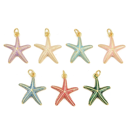 Messing Emaille-Anhänger, Seestern Charms, langlebig überzogen, Gestell, cadmiumfrei und bleifrei, golden