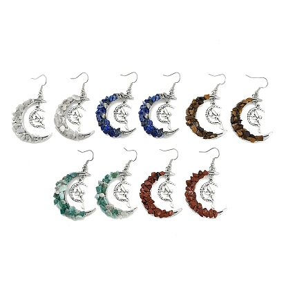 Серьги с подвесками из натуральных смешанных драгоценных камней, серьги-подвески из сплава «Луна и фея»