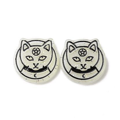 Halloween  Resin Cabochons, with Glitter Powder, Cat