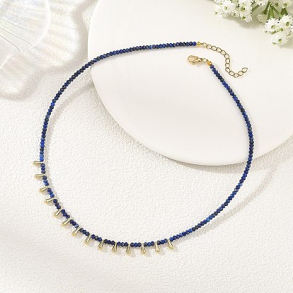 Natural Gemstone Faceted Rondelle Baded Necklaces with 201 Stainless Steel Teardrop Charms, Golden