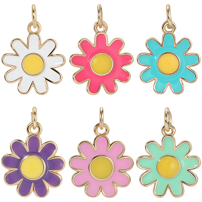 6 шт. 6 цвета латунные эмалевые подвески, реальный 18 k позолоченный, долговечный, цветок