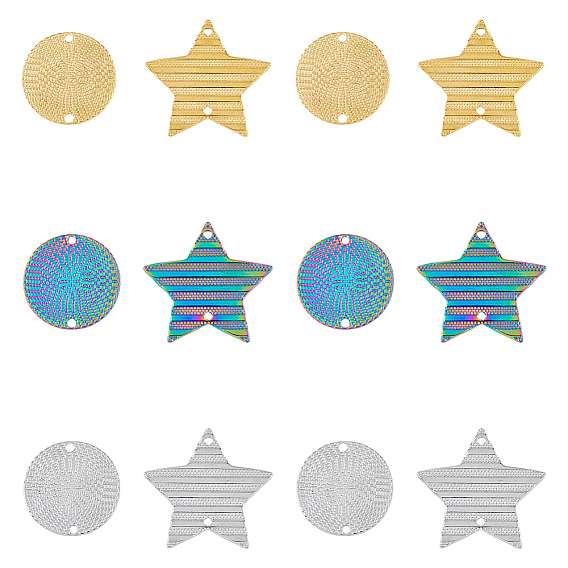 24шт 6 стили 304 подвески из нержавеющей стали, плоские круглые и полосатые звезды