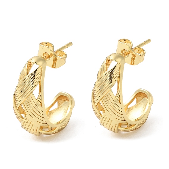 Hollow Crescent Moon Rack Plating Brass Stud Earrings, Lead Free & Cadmium Free
