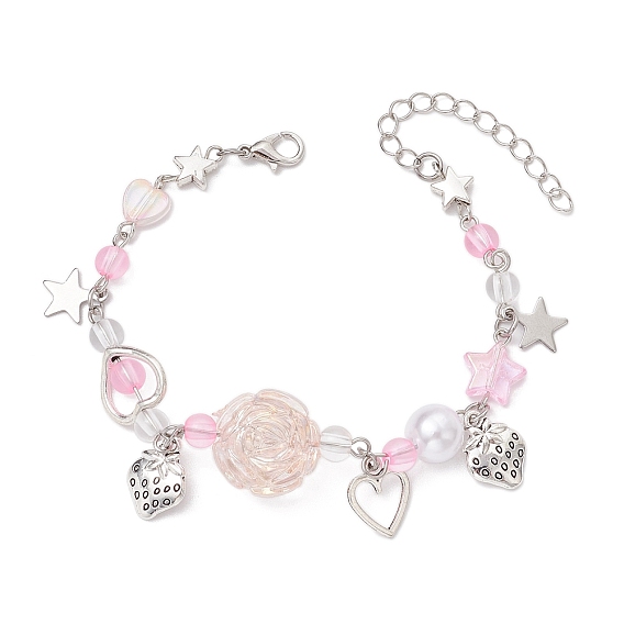 Браслеты со звездами и клубникой из сплава, браслеты из цветочных акриловых бусин для женщин