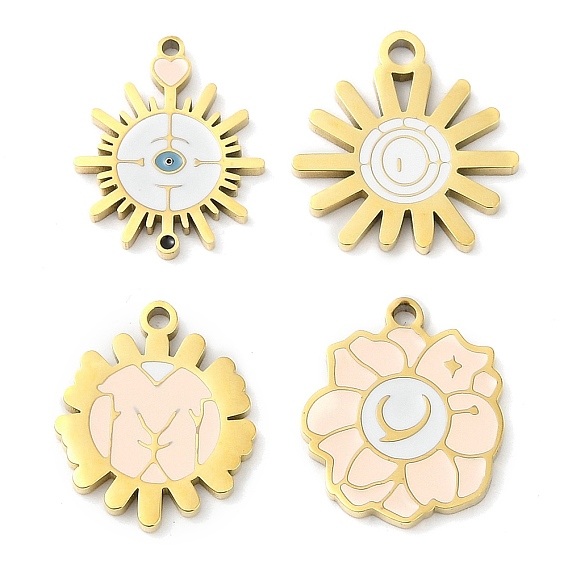 304 подвески из нержавеющей стали, с эмалью, золотые, очарование солнца/цветка