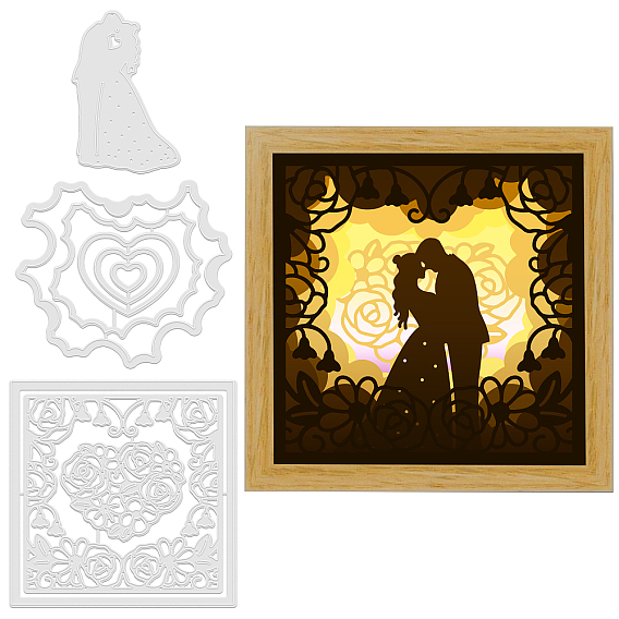 3шт 3 стили свадебные трафареты для резки углеродистой стали, для diy scrapbooking, Фотоальбом, декоративная бумага для тиснения, цвет нержавеющей стали, сердце и пара