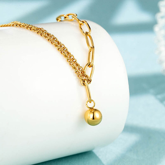 Ожерелье с круглым шариком из нержавеющей стали, с бордюрными цепями и скрепками