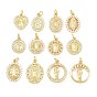 Religion Brass Micro Pave Clear Cubic Zirconia Pendants, Flat Round & Oval & Heart Charms