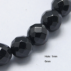 Natural Black Spinel Beads Strands, Faceted, Round, Hole: 1mm