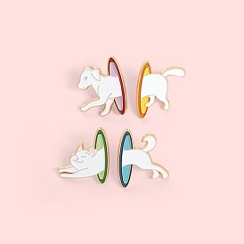 Animal Circus Enamel Pin - Cute Cat Jumping Through Hoops Metal Badge for Clothing and Accessories