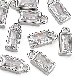 SHEGRACE Brass Clear Cubic Zirconia Charms, Cadmium Free & Nickel Free & Lead Free, Rectangle Charms