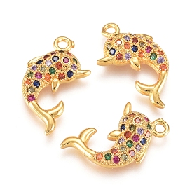 Brass Micro Pave Cubic Zirconia Pendants, Dolphin