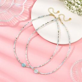 Collares de cuentas de larimar natural, con cuentas de latón chapadas en bastidor y cierres de mosquetón de acero inoxidable