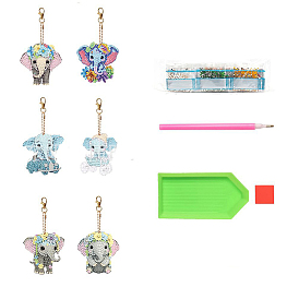 Kit de porte-clés avec pendentif éléphant, peinture diamant à faire soi-même, y compris le panneau acrylique, fermoir porte-clés, chaîne de perles, sac de strass en résine, stylo collant diamant, plaque de plateau et pâte à modeler