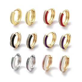 Brass Micro Pave Cubic Zirconia Hoop Earrings, Enamel Earrings for Women