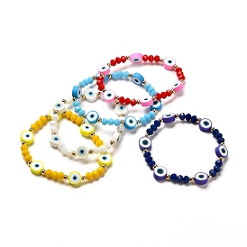 Evil Eye Handmade Polymer Clay Beads Stretch Bracelet for Girl Women, Glass & Brass Bracelet