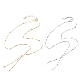 2Pcs 2 Colors 304 Stainless Steel Flat Bar Link Chain Necklace Making, with Brass Slider Beads
