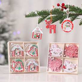Christmas Wooden Box Set Pendant Decoration, for Christmas Tree Hanging Ornaments