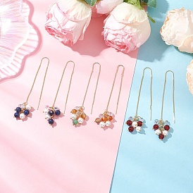 Нить для ушей из ракушек и жемчуга, круглые, золотые, С камнями