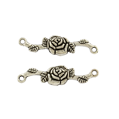 Tibetan Style Alloy Rose Flower Links/Connectors, Cadmium Free & Lead Free, 8x33x6mm, Hole: 2mm, about 238pcs/500g