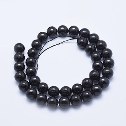 Natural Black Tourmaline Beads Strands, Round