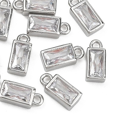 SHEGRACE Brass Clear Cubic Zirconia Charms, Cadmium Free & Nickel Free & Lead Free, Rectangle Charms