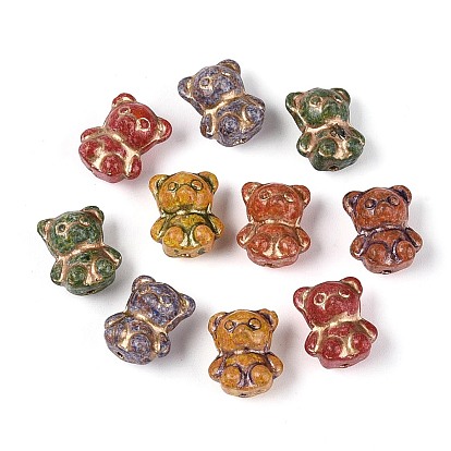 Краска для запекания Пикассо и стеклянные бусины, инкрустированные золотым металлом., медведь