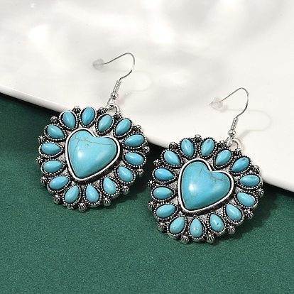 Серьги-подвески из искусственного сплава бирюзы для женщин, сердце