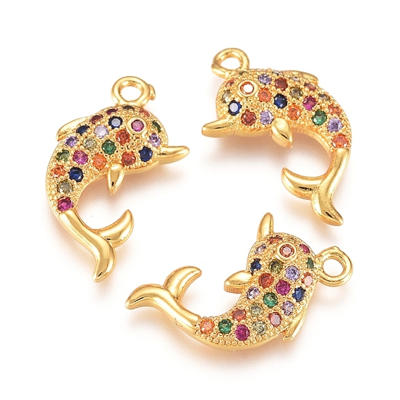 Brass Micro Pave Cubic Zirconia Pendants, Dolphin