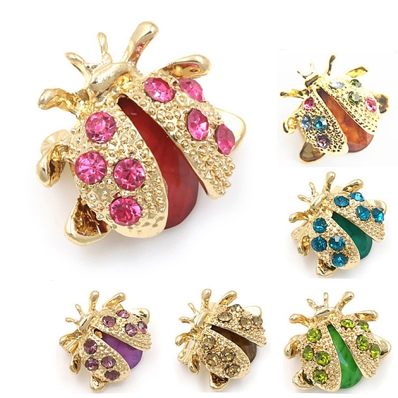 Броши из сплава со стразами в виде божьей коровки/божьей коровки, броши в виде насекомых для рюкзака, золотые