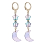 4 Pairs 4 Color Moon & Star Glass Dangle Leverback Earrings, 304 Stainless Steel Drop Earrings