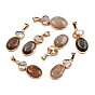 Natural Crackle Agate Pendants, with Natural Shells and Light Gold Plated Brass Findings, Dyed, Oval Charm