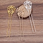 Brass Hair Fork Findings, with Alloy Flower Filigree Findings