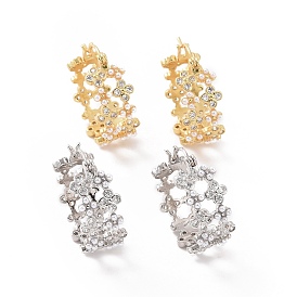 Clear Cubic Zirconia Flower Hoop Earrings, Brass Jewelry for Women, Lead Free & Cadmium Free