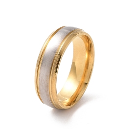 Two Tone 201 Stainless Steel Grooved Line Finger Ring for Women