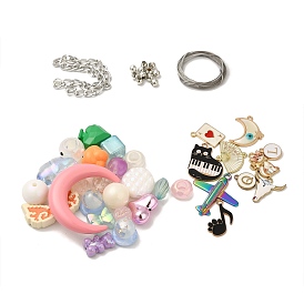 Conjunto de colgante de cuentas acrílicas y esmalte de aleación y fornituras de acero inoxidable.