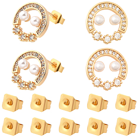 10 шт. латунные серьги-гвоздики, с петлей, абс пластиковая жемчужина, цирконий, без никеля , прозрачные