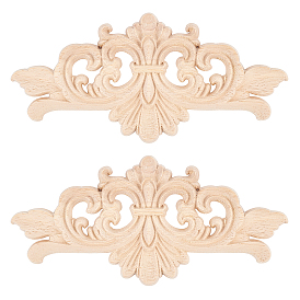 Olycraft Rubber Wood Carved Onlay Applique, Center Flower Long Applique, for Door Cabinet Bed Unpainted Decor European Style