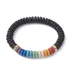 Bracelets extensibles en perles de disque de pierre de lave naturelle teinte pour femmes
