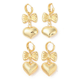 Bowknot with Heart Brass Hoop Earrings for Women