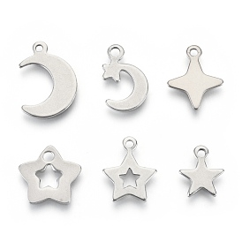 201 Stainless Steel Charms, Laser Cut, Star and Moon