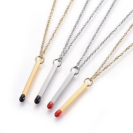 304 Stainless Steel Matchstick Pendant Necklaces, with Enamel