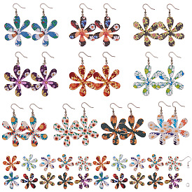 Ensembles de fabrication de boucles d'oreilles pendantes Sunnyclue DIY, impression de pendentifs en cuir PU avec motif de fleurs double face, crochets en laiton et anneaux en fer
