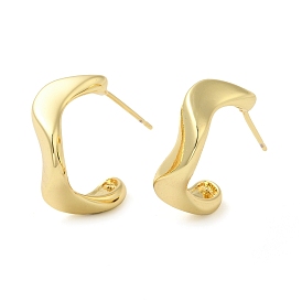 Rack Plating Brass Twist Round Stud Earrings, Half Hoop Earrings, Long-Lasting Plated, Cadmium Free & Lead Free