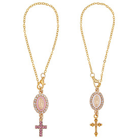 2шт 2 цвета сплав эмаль с подвесками из стразов, овал с изображением Девы Марии и креста, золотые