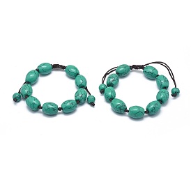 Bracelets de perles tressées en turquoise synthétique, avec cordon en nylon, baril
