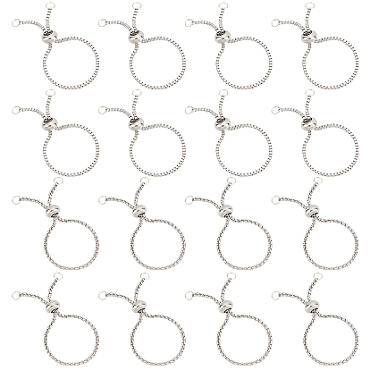 20Pcs 2 Style Adjustable 304 Stainless Steel Box & Bolo Chain Slider Ring Making, Adjustable Finger Ring Making